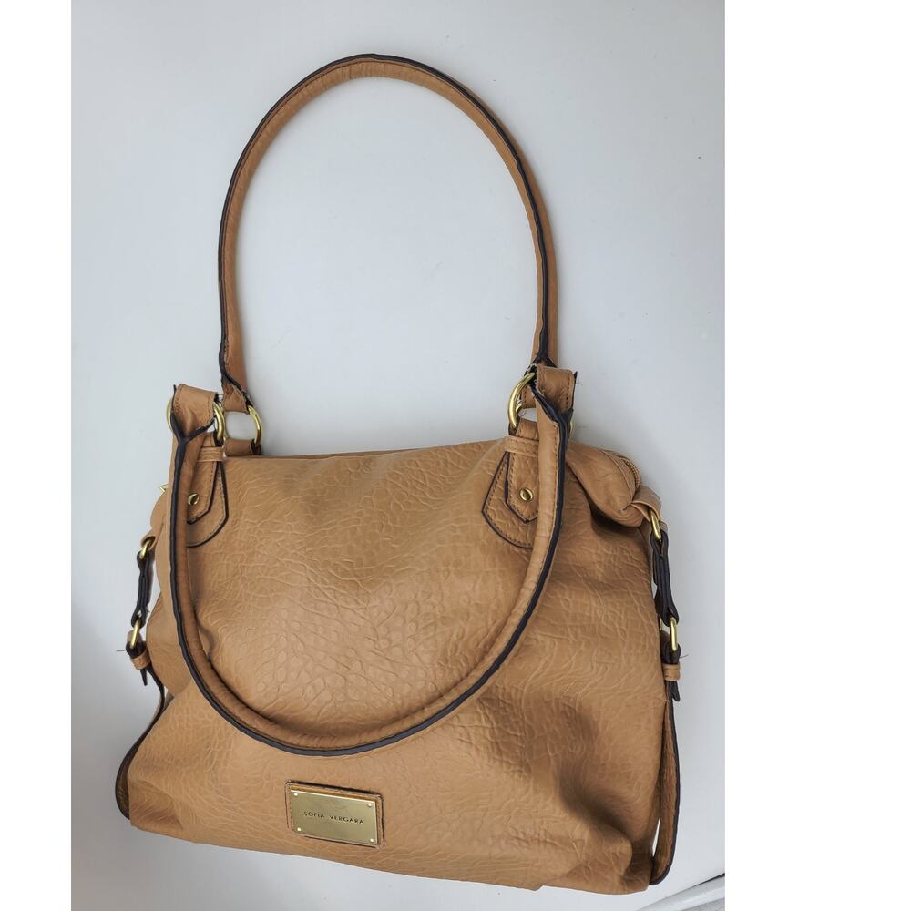 Sofia Vergara Large Soft Leather Textured Tan / B… - image 2